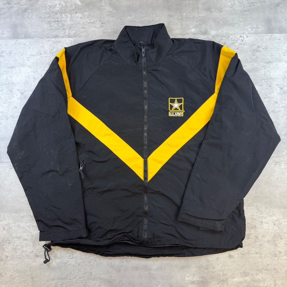 US Army APFU Training Jacket Black Yellow Chevron Unisex Medium